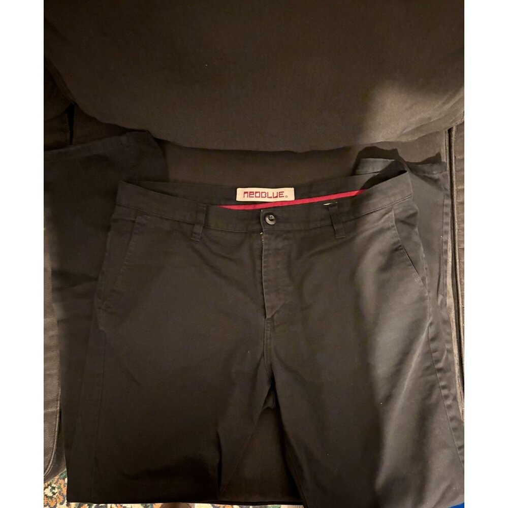 NeoBlue Men's Dress Pants Size 34 Black Flat Front Business Casual Work Trousers
